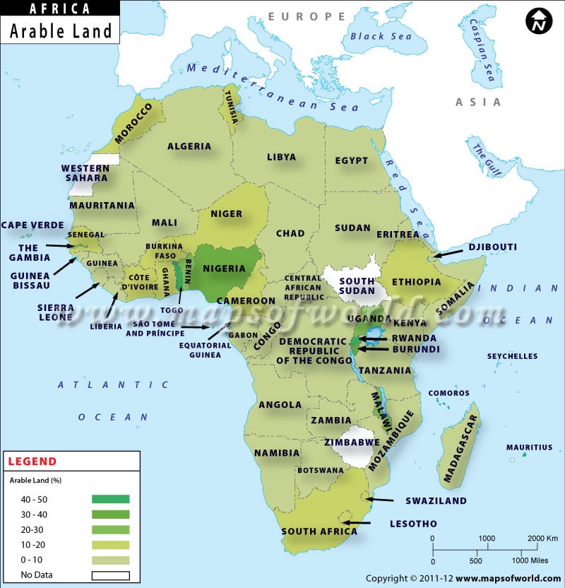 Map Of African Countries By Arable Land