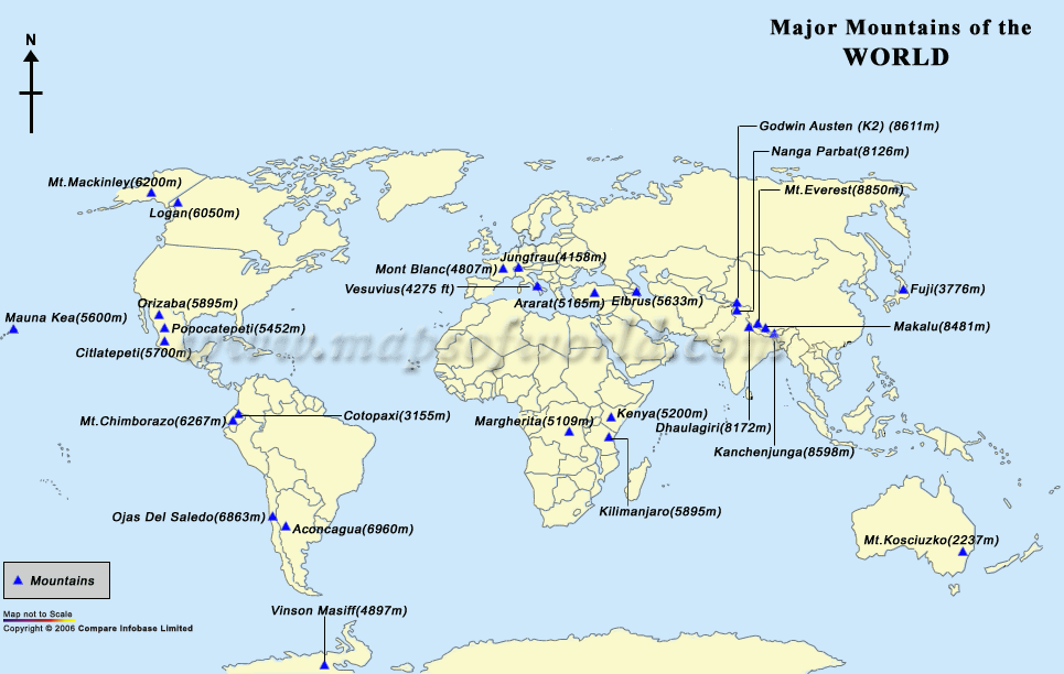 World Map Of Major Mountains
