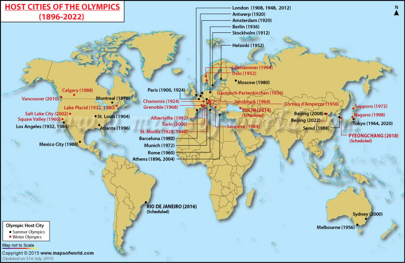 Olympic Games Host Cities, Map of Summer and Winter Olympic Host Cities