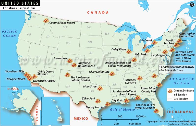 US Christmas Destinations Map