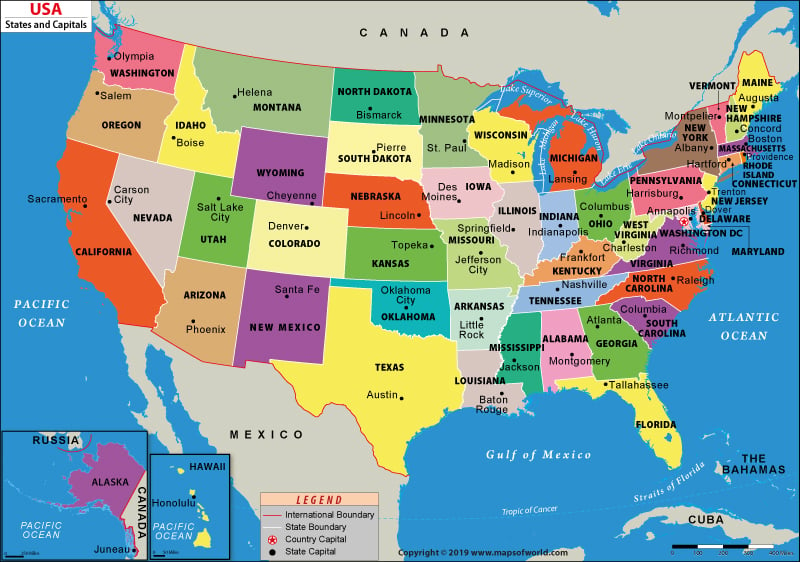 Us States And Capitals Map List Of Us States And Capitals