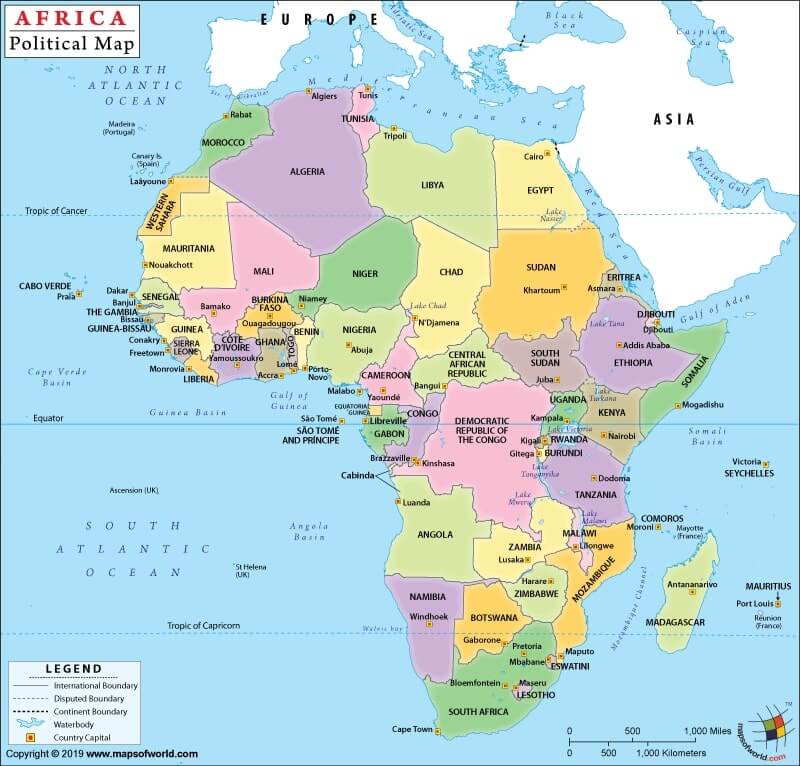 political map of africa with capitals 2022
