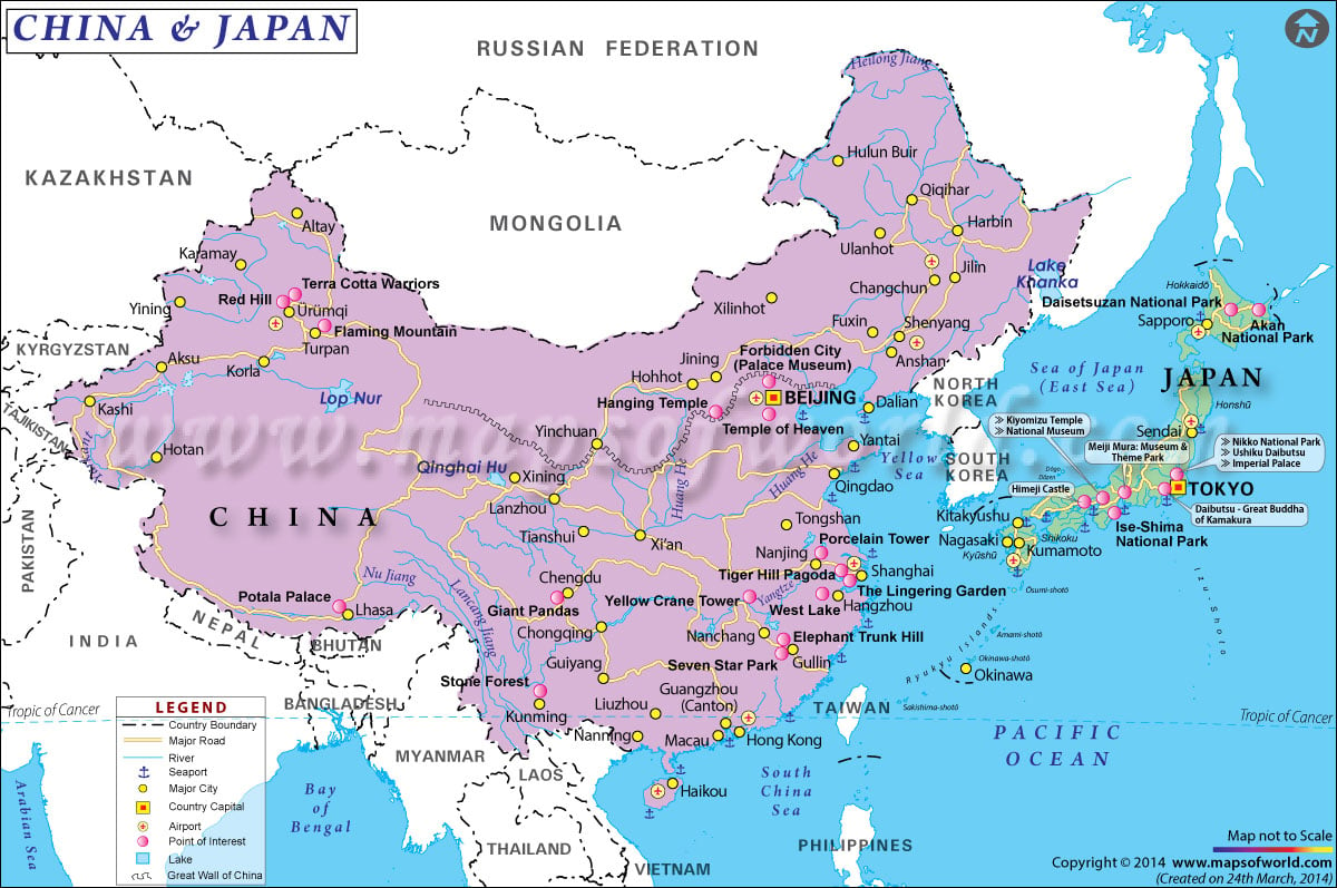 Map of China and Japan, China Japan Map