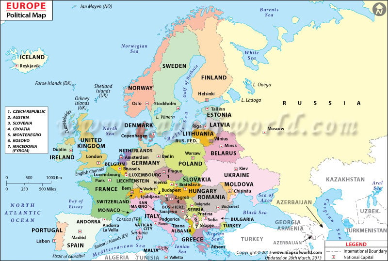 Political Map Of Europe With Capitals Europe Political Map, Political Map of Europe with Countries and 
