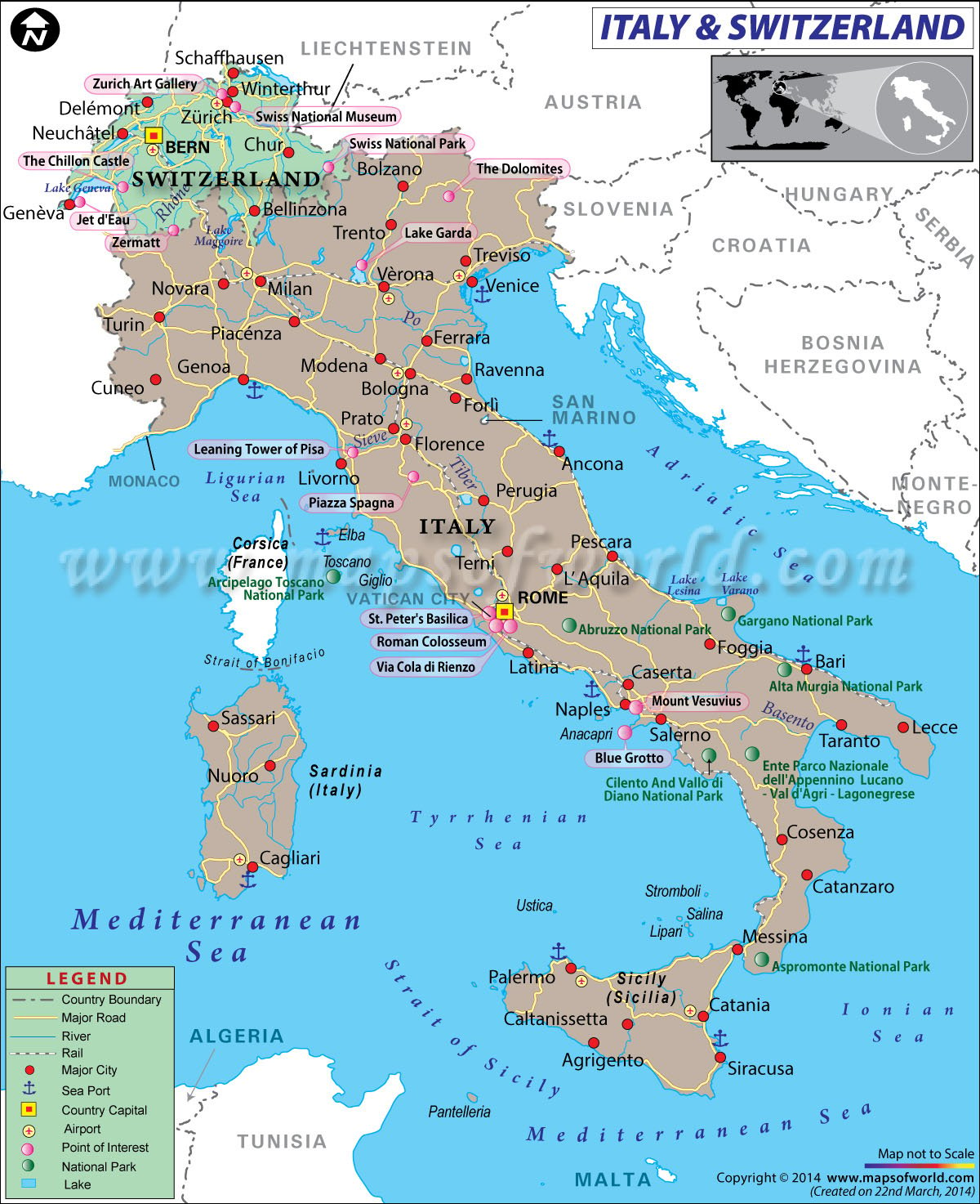 Italy Switzerland Map Large 