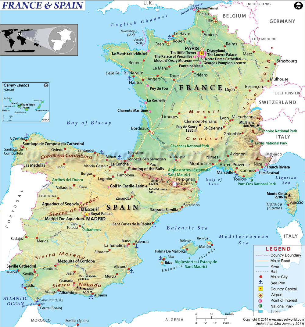 Map Of Uk France And Spain Map of France and Spain