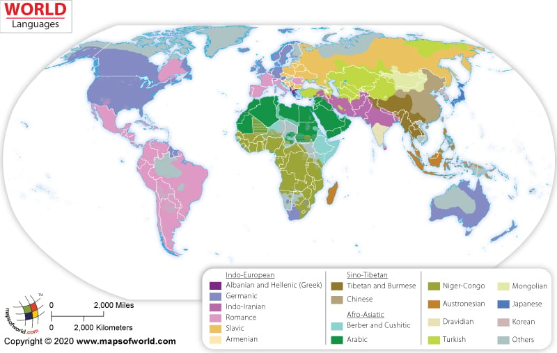 spoken language map of the world World Language Map List Of Spoken Languages In The World spoken language map of the world