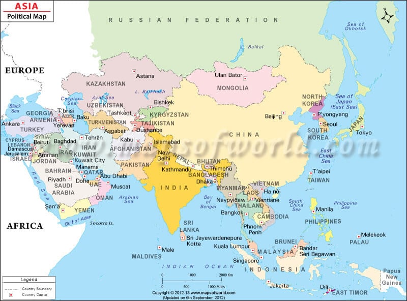 Political Map of Asia With Countries and Capitals