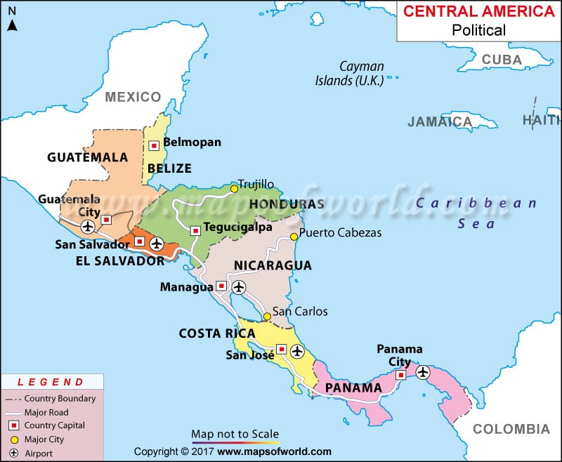 Central America Map With Capitals