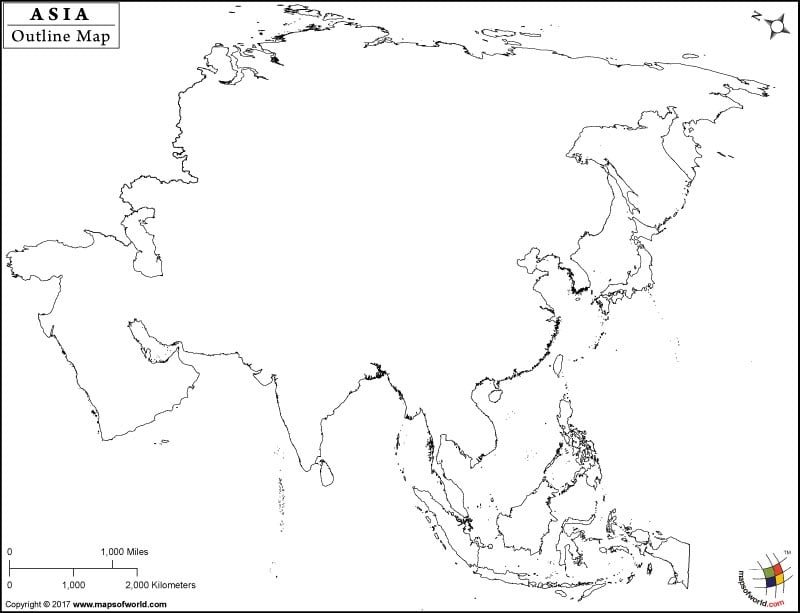 Asia Physical Outline Map Outline Map of Asia, Printable Outline Map of Asia
