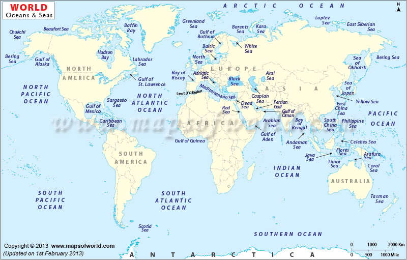 World Map With Bodies Of Water Labeled - United States Map