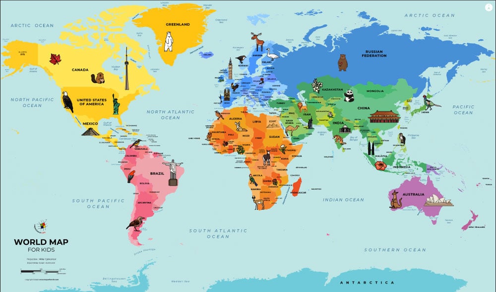 map of the world for kids