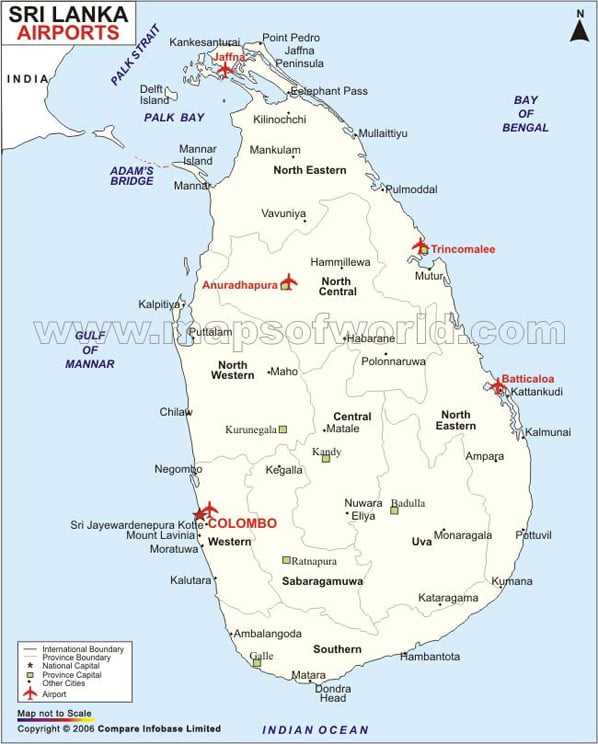 Airports in Sri Lanka, Sri Lanka Airports Map