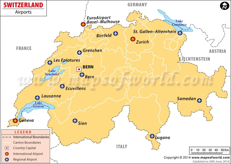 Switzerland Airports Map 