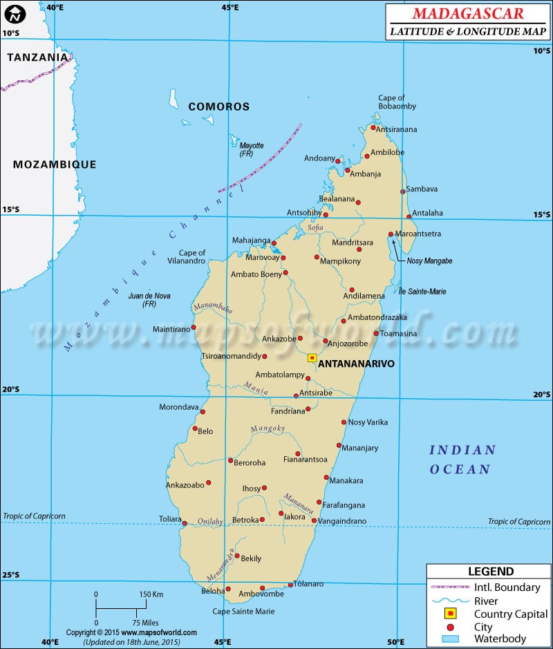 Madagascar Latitude and Longitude Map