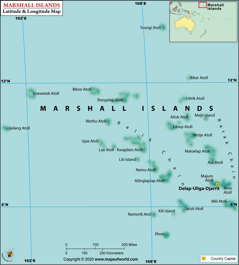 Marshall Island Latitude and Longitude Map