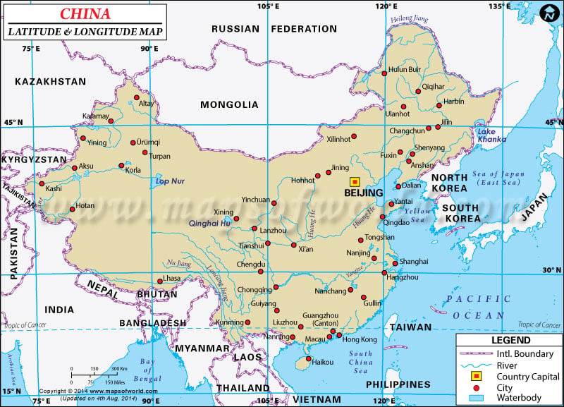 Map Of Asia With Latitude And Longitude China Latitude and Longitude Map