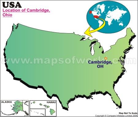 Location Map of Cambridge, Ohio, USA