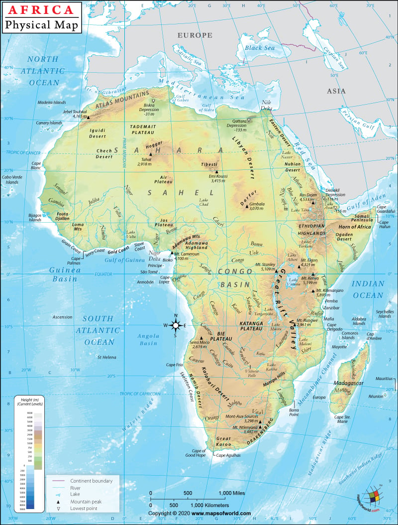 map of africa showing equator Africa Physical Map Physical Map Of Africa map of africa showing equator