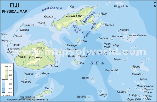 Fiji Physical Map, Physical Map of Fiji