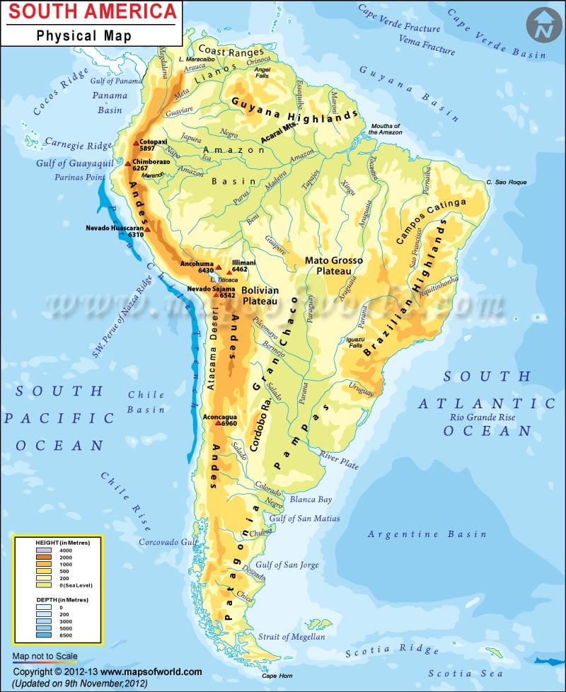 South America Physical Map  Physical Map of South America