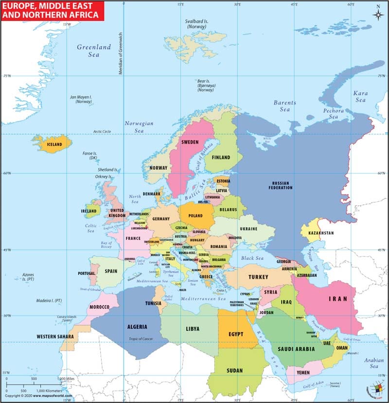 Map Of Europe And Middle East Europe Northern Africa and Middle East Map