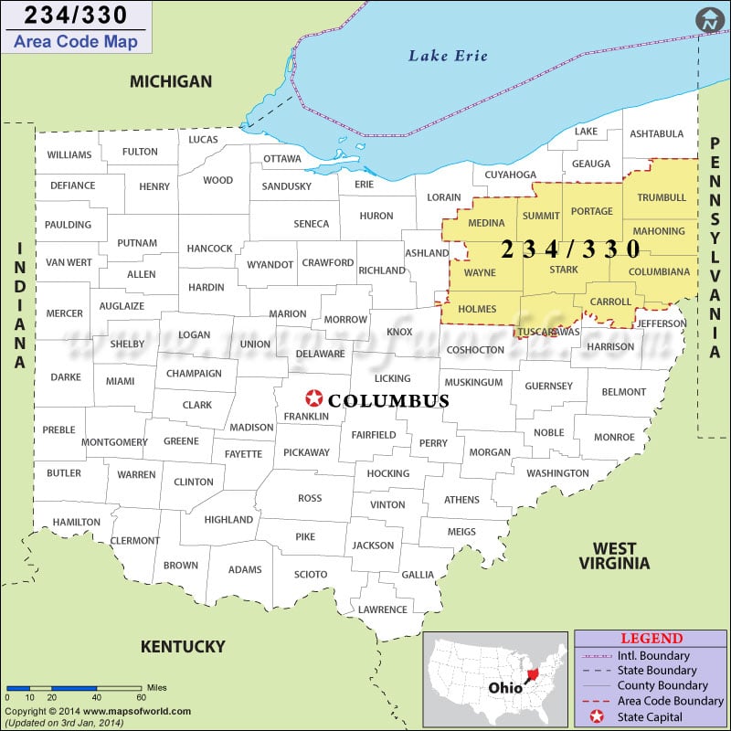 330 Area Code Map Where Is 330 Area Code In Ohio