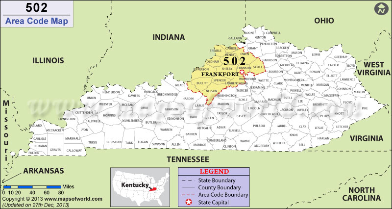 502 Area Code Map Where Is 502 Area Code In Kentucky