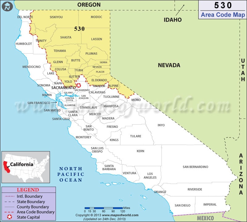 530 Area Code Map, Where is 530 Area Code in California