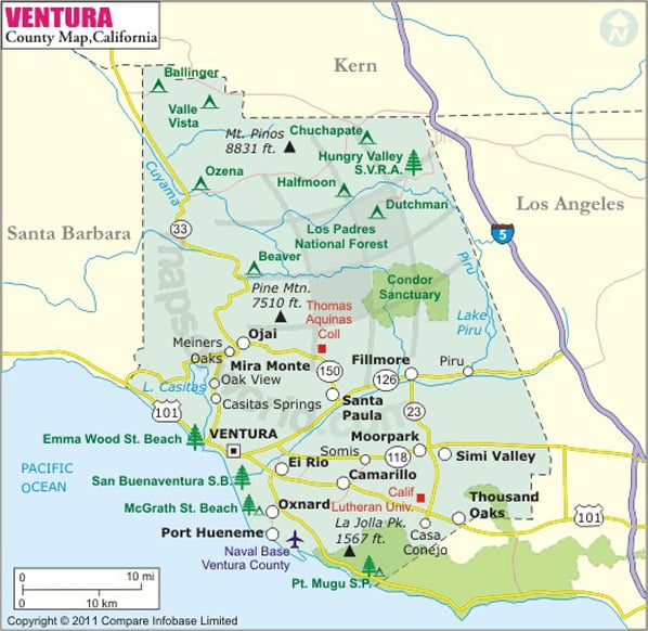 Los Angeles Ventura County Line Map Ventura County Map, Map of Ventura County, California