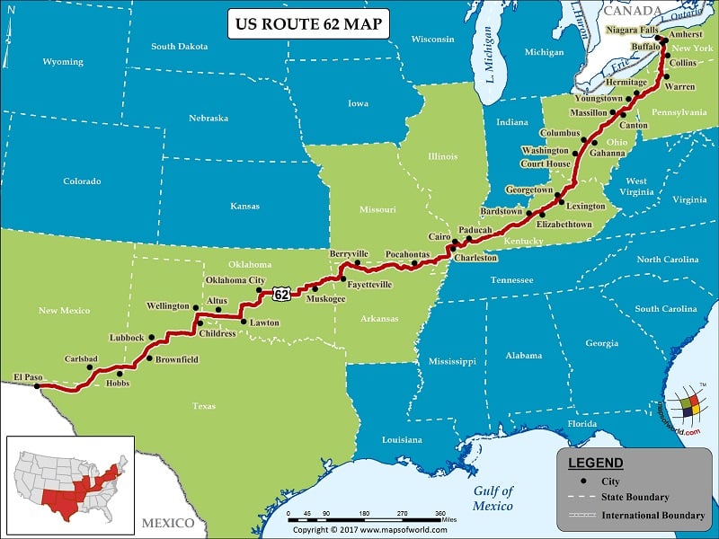 US Route 62 Map