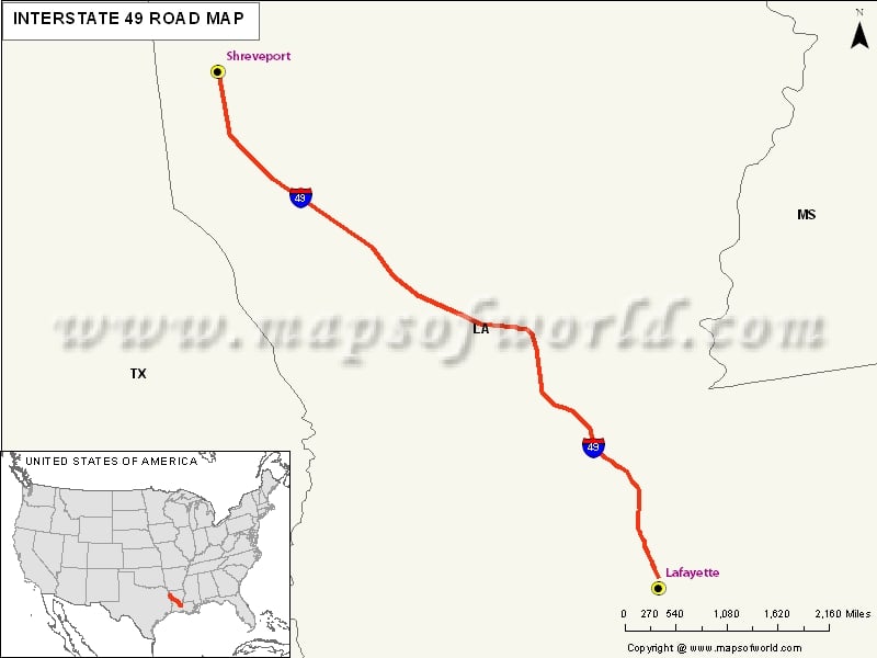 USA Interstate 49 Map