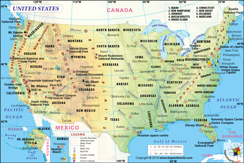 blank us map with rivers and mountains