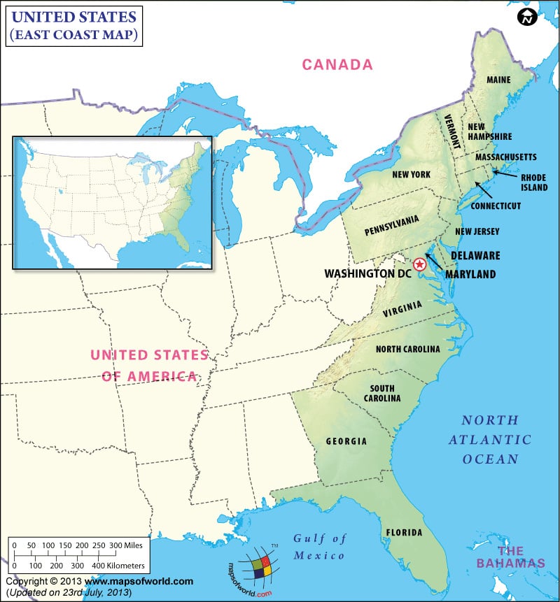 map of east coast usa