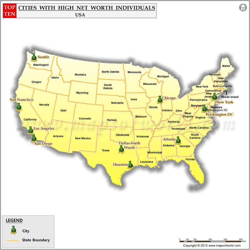 Top Ten Cities with high net worth Individuals in USA