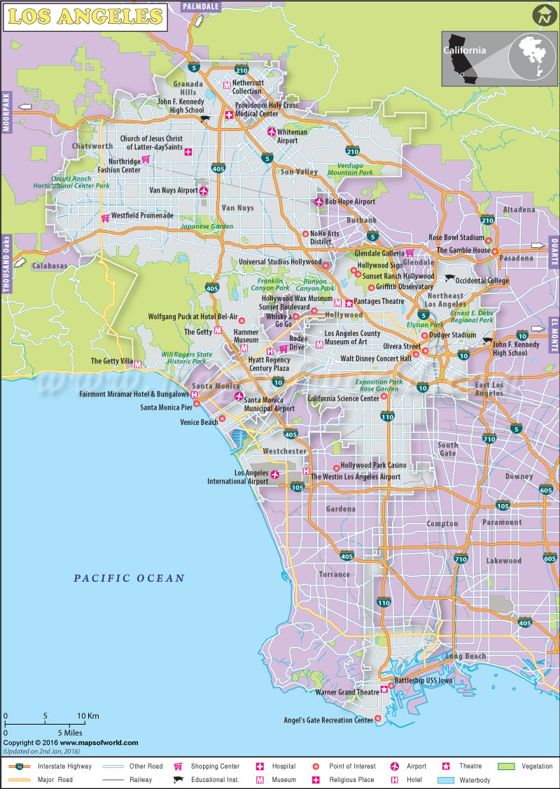 Los Angeles California Maps Los Angeles Map, Map of Los Angeles City, California, LA Map