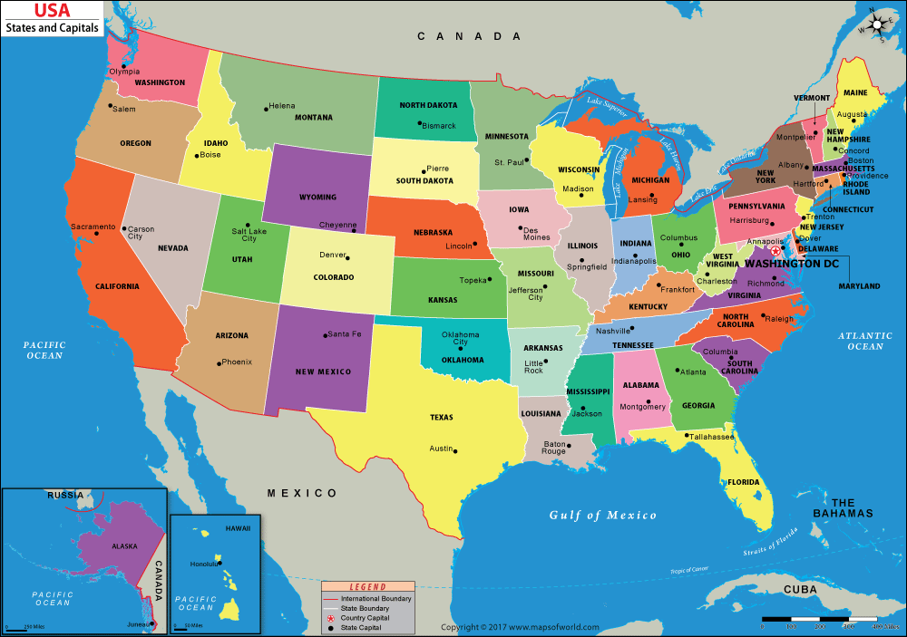 US Map with Capitals, 50 States and Capitals, US State Capitals List