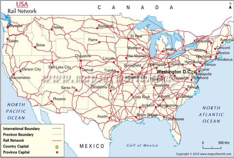 Railroad Map Of Usa US Railroad Map, US Railway Map, USA Rail Map for Routes