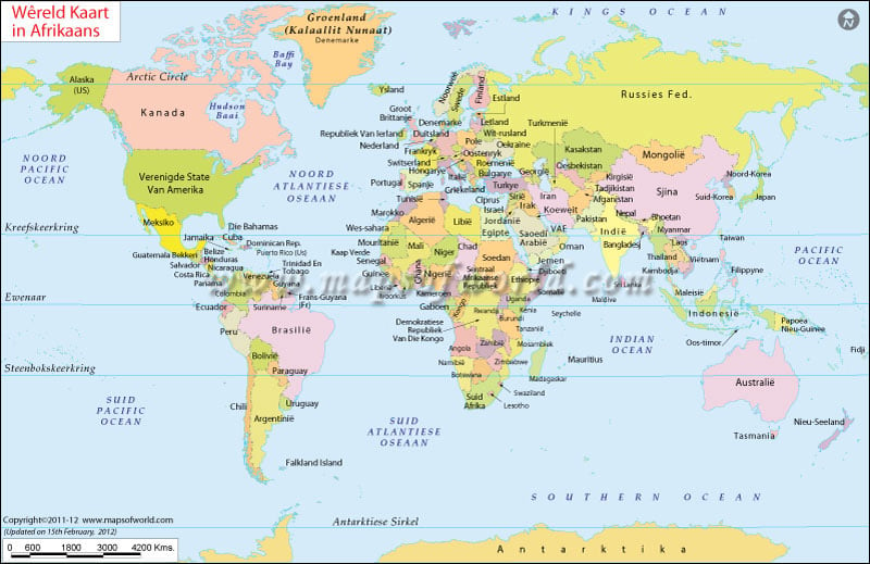 Wereld Kaart, World Map Afrikaans